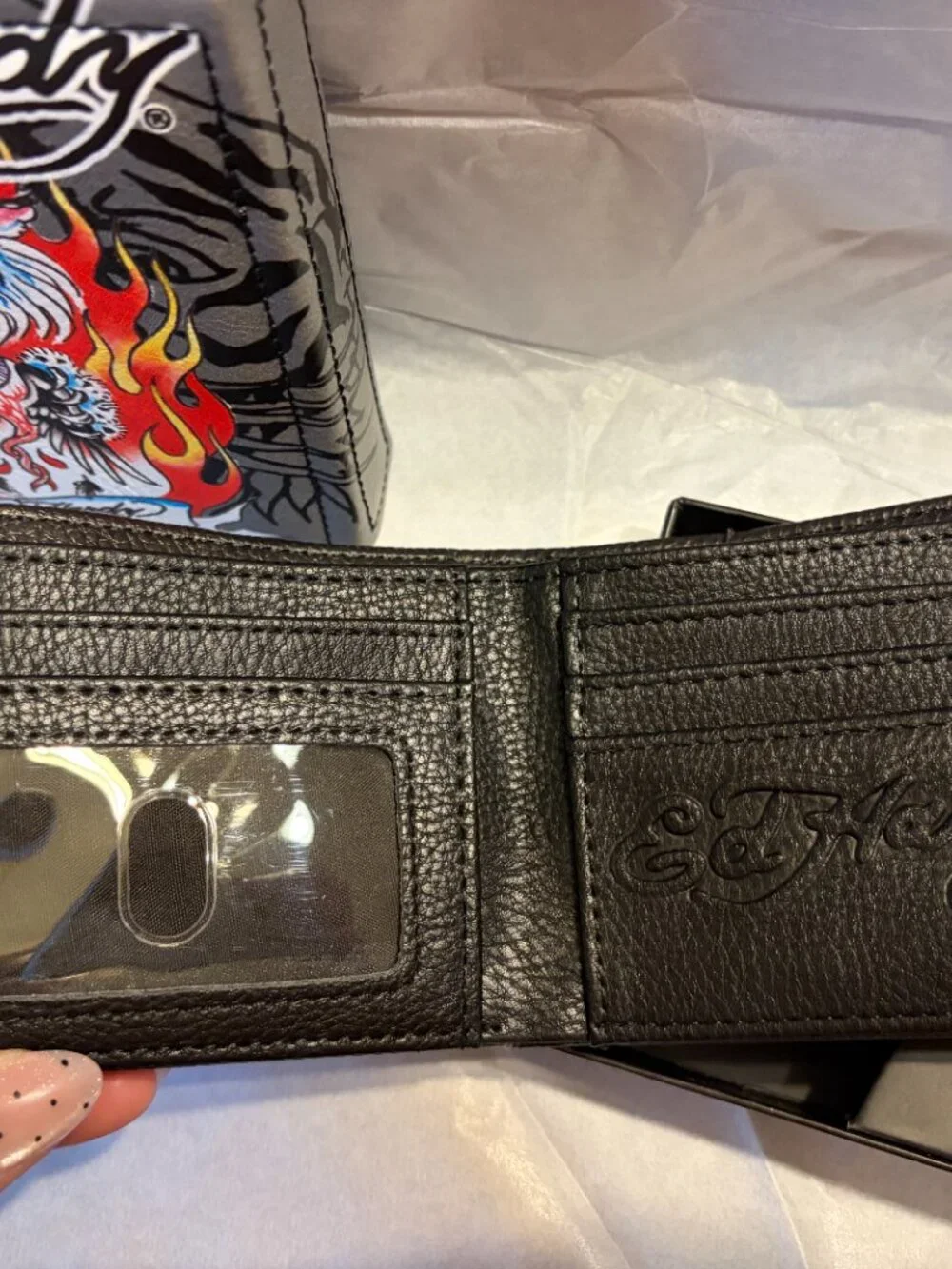 Ed Hardy Black Panther Wallet Black Leather Graphic Bifold